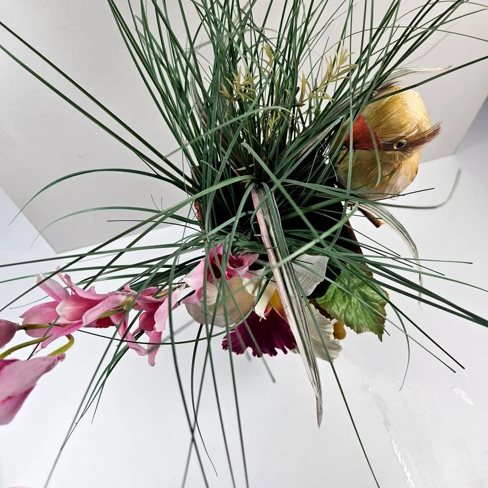 Floral‎ Wall Decor OS Brown Pink Tropical Orchid Bird Tiki Arrangement Beach